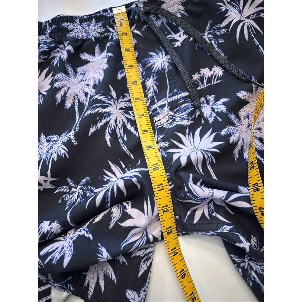 Quicksilver Swimsuit Men’s XXL Black With Lavender Palms Elastic Waist Pockets